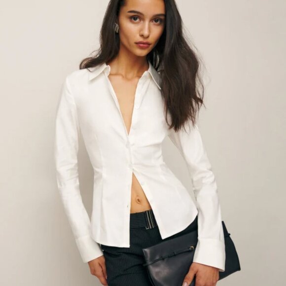 Reformation Jodie Shirt Ivory - Size 6 - Picture 1 of 4